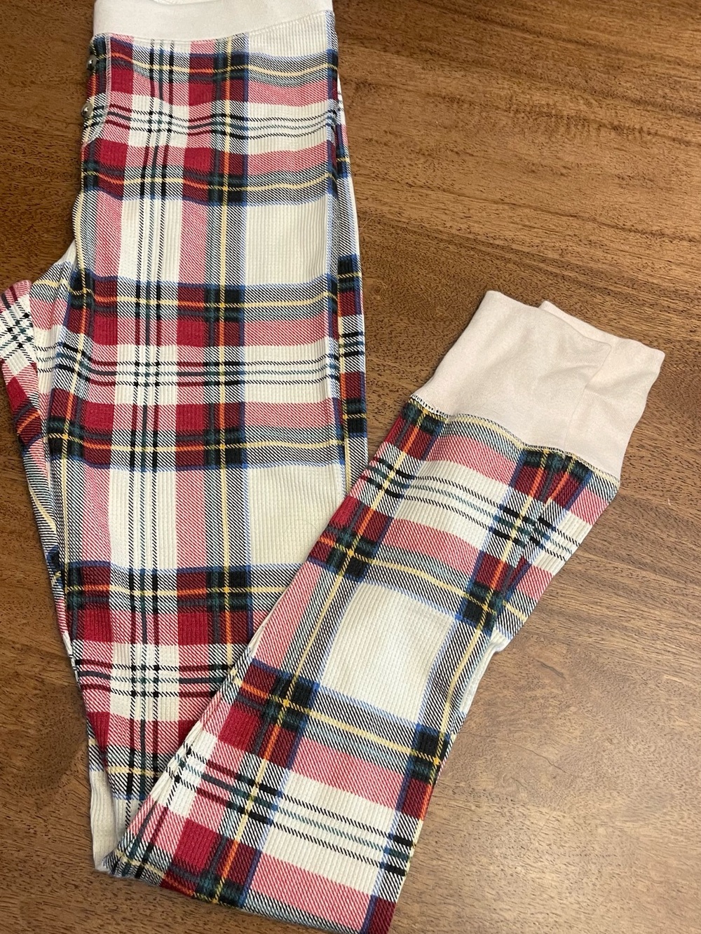 Old Navy Pink, Cream & Red Plaid Knit Leggings